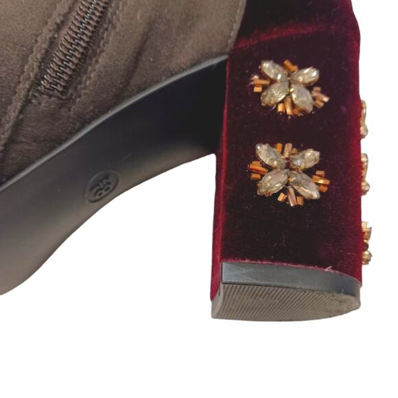 Faryl Roen Ankle Boots Sz 8.5 Maroon Colorblock Jeweled Cowgirl Boho Patchwork - Picture 7 of 16